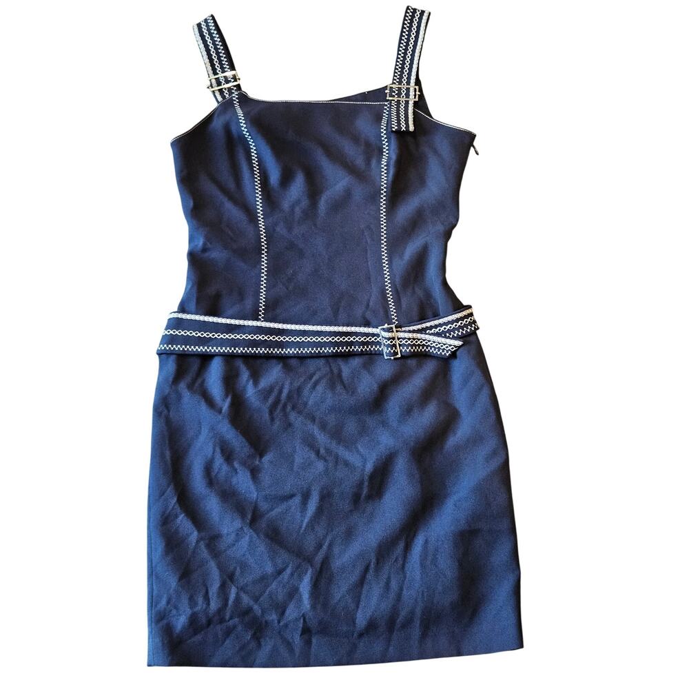 Alberto Makali y2k mini shift dress womens 10 navy belted bodycon coastal club